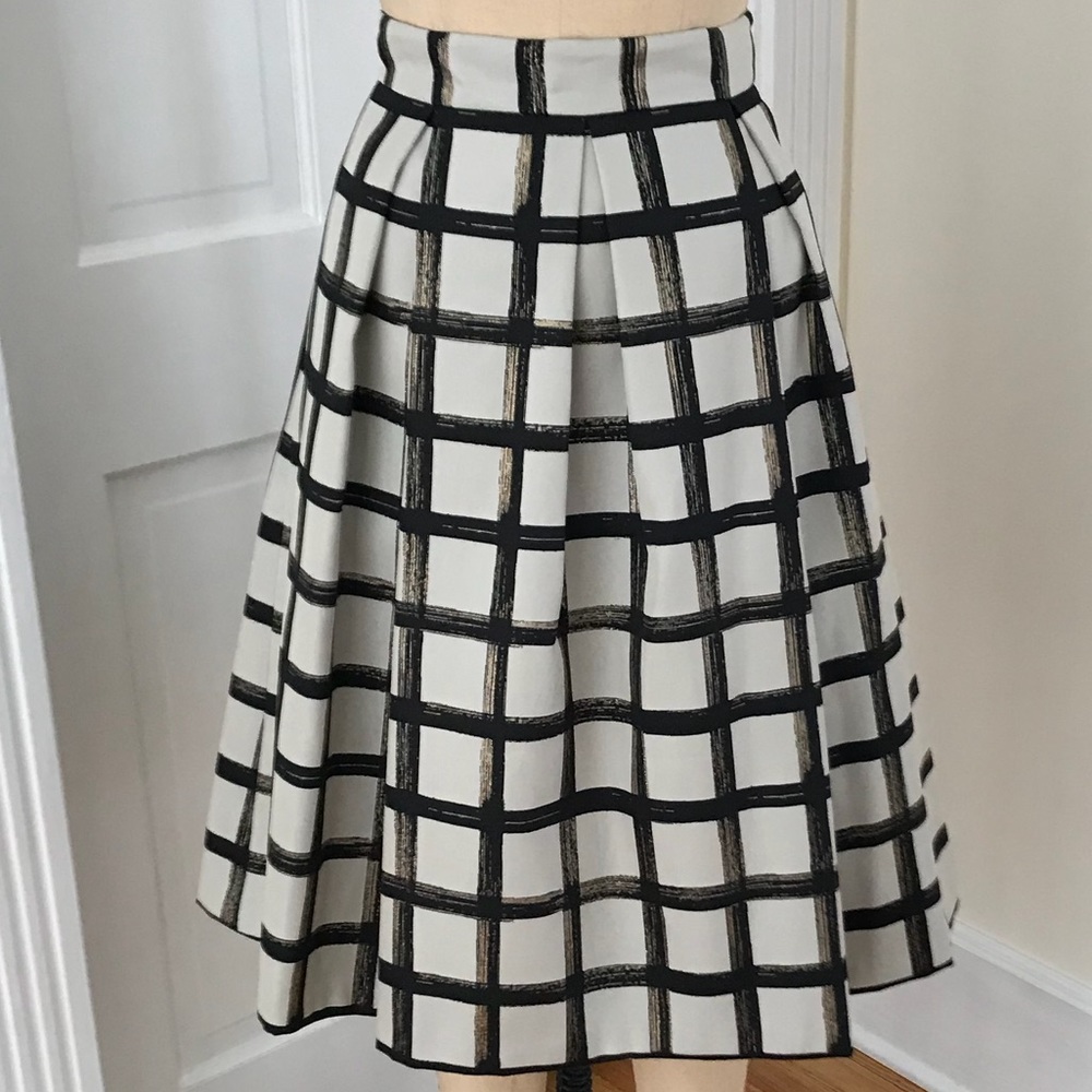 Eliza J Checkered Black and Cream Midi Skirt